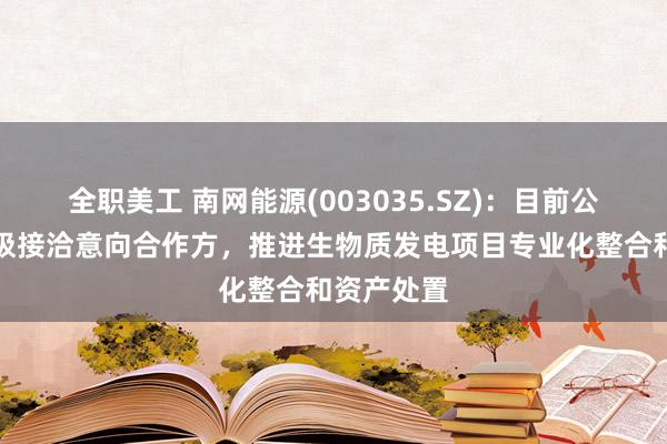 全职美工 南网能源(003035.SZ)：目前公司正在积极接洽意向合作方，推进生物质发电项目专业化整合和资产处置